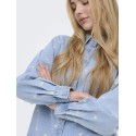 ONLY Vera langærmet daisy denim skjorte - Medium Blue Denim