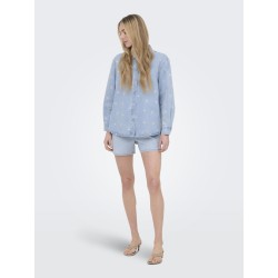 ONLY Vera langærmet daisy denim skjorte - Medium Blue Denim
