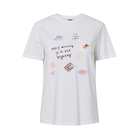 PIECES Gak kortærmet embroidery t-shirt - Bright White Every Morning