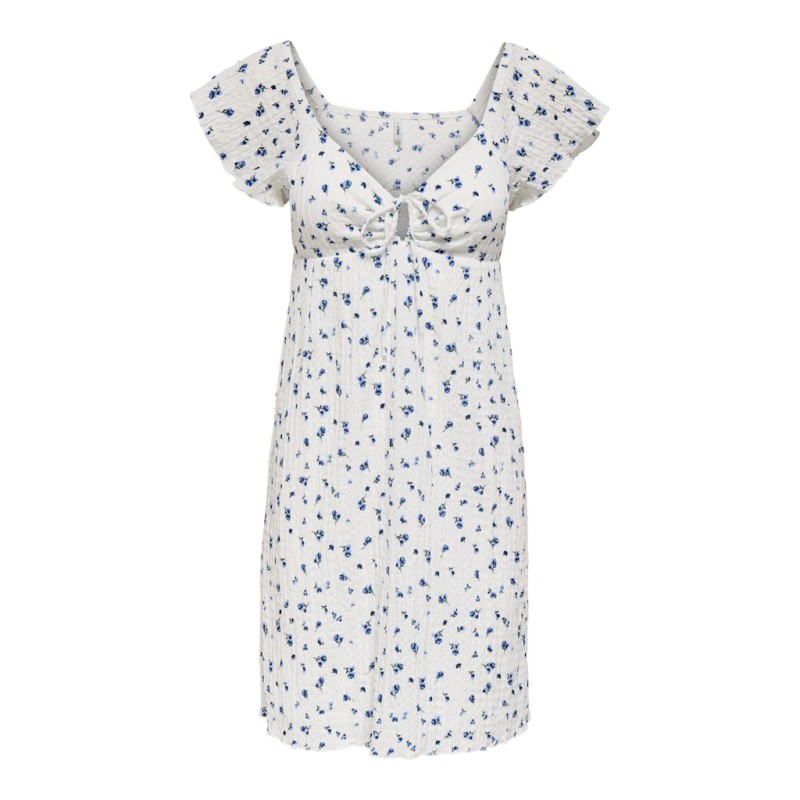 ONLY Dua frill sleeve kjole - Cloud Dancer Ditsy floral cornflower blue