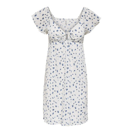 ONLY Dua frill sleeve kjole - Cloud Dancer Ditsy floral cornflower blue