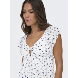 ONLY Dua frill sleeve kjole - Cloud Dancer Ditsy floral cornflower blue