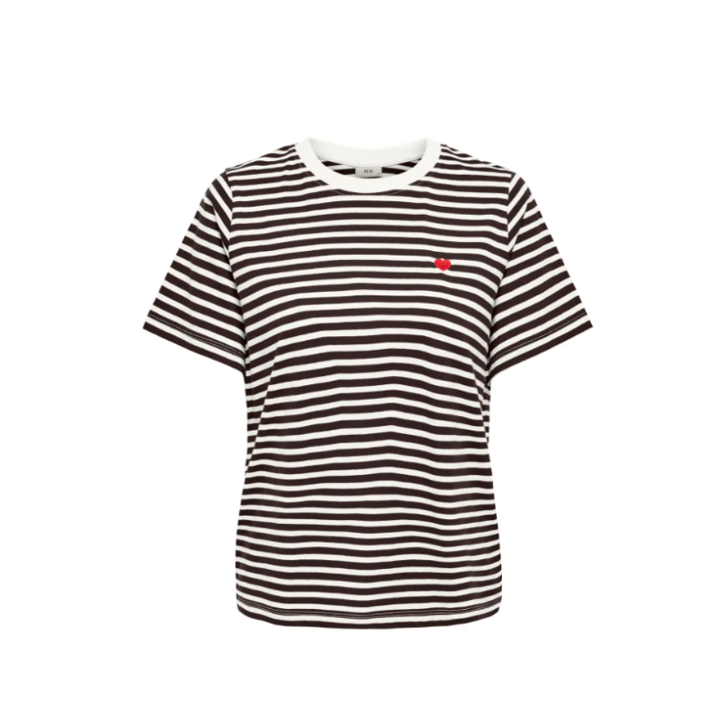 JDY Pisa S/S Print Top - Cloud Dancer / New Stripe Chocolate Torte Heart