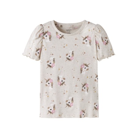 NAME IT Mini Jalisa kortærmet top - Peyote Melange