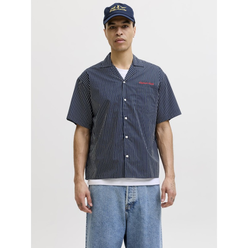 JACK & JONES Menton Poplin stripet kortærmet skjorte - Sky Captain