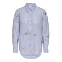 JDY Paige langærmet loose broderi skjorte - Cloud Dancer / Blue stripe