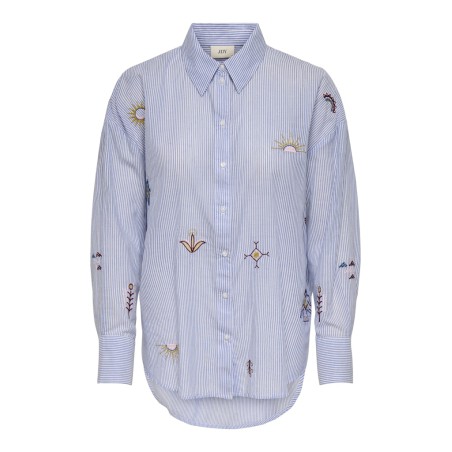 JDY Paige langærmet loose broderi skjorte - Cloud Dancer / Blue stripe