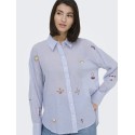 JDY Paige langærmet loose broderi skjorte - Cloud Dancer / Blue stripe