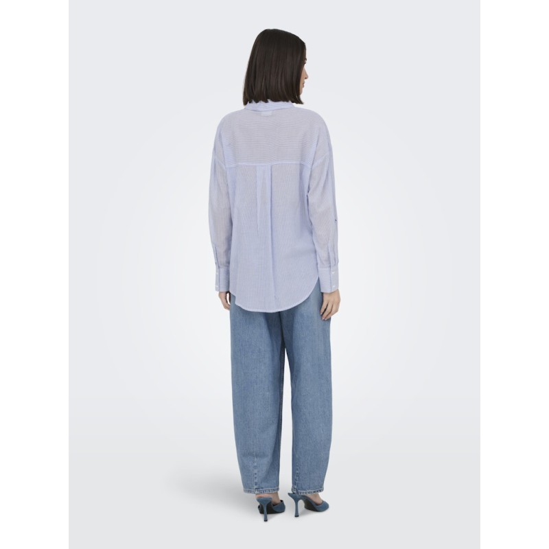 JDY Paige langærmet loose broderi skjorte - Cloud Dancer / Blue stripe