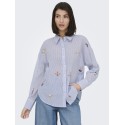 JDY Paige langærmet loose broderi skjorte - Cloud Dancer / Blue stripe
