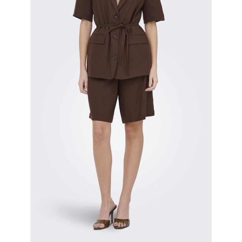 JDY Naomi hør mellem talje bermuda shorts - Chicory Coffee
