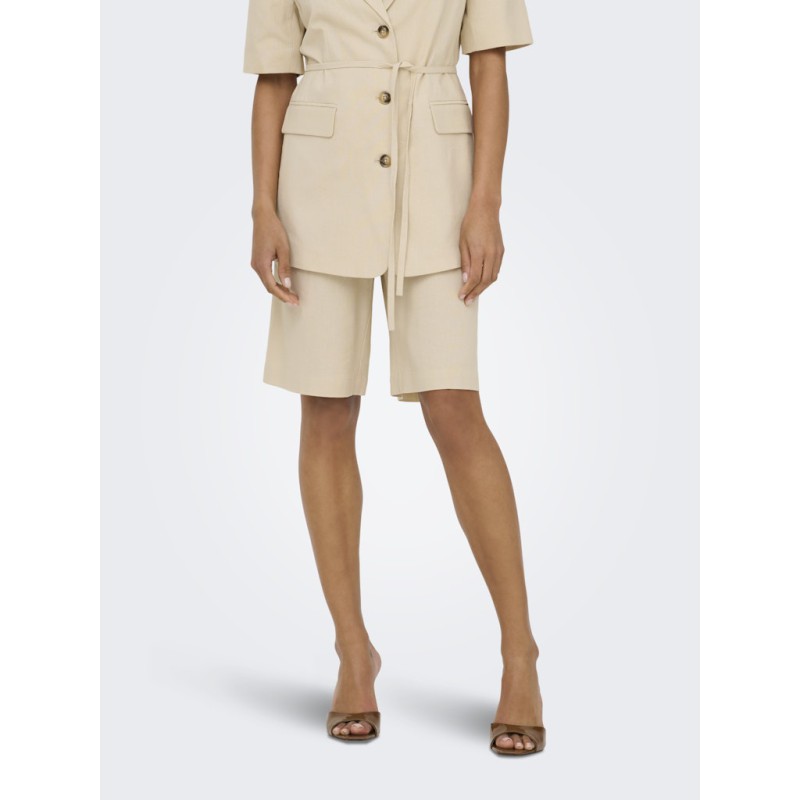 JDY Naomi hør mellem talje bermuda shorts - Wheat