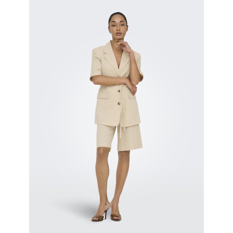 JDY Naomi hør mellem talje bermuda shorts - Wheat