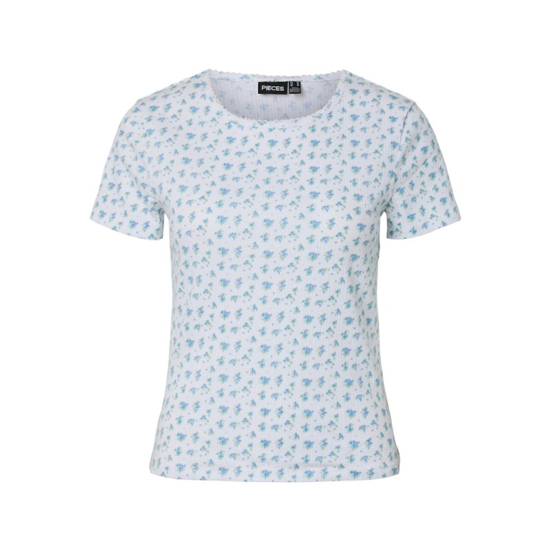 PIECES Turiel kortærmet t-shirt - Cloud Dancer Blue flowers