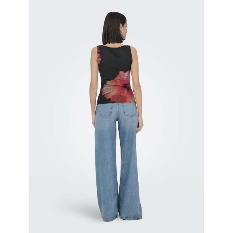 JDY Lea Mesh rouching top - Sort
