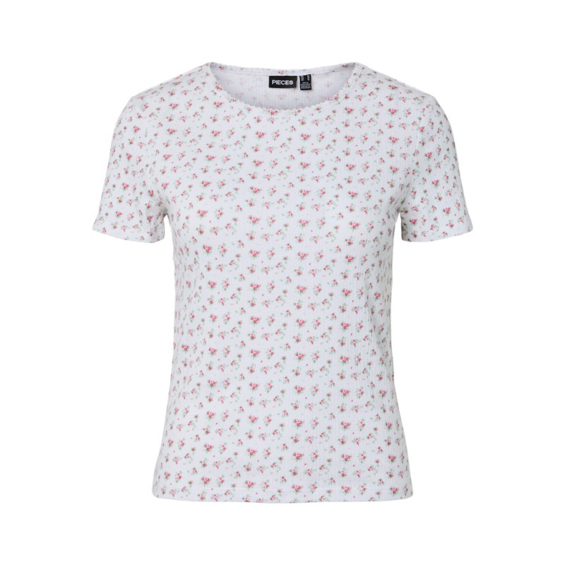 PIECES Turiel kortærmet t-shirt - Cloud Dancer Pink flowers
