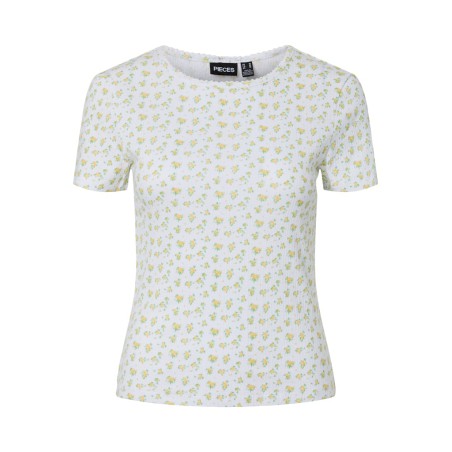 PIECES Turiel kortærmet t-shirt - Cloud Dancer Yellow flowers