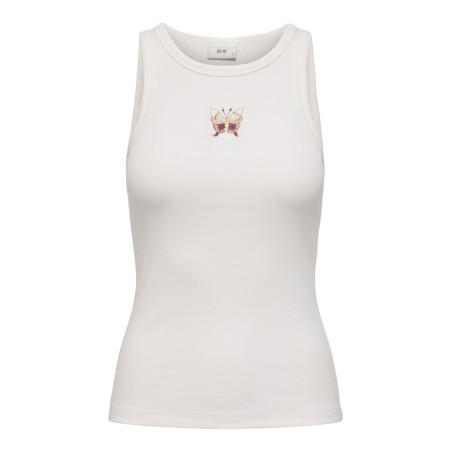 JDY Tulle broderi tanktop - Cloud Dancer