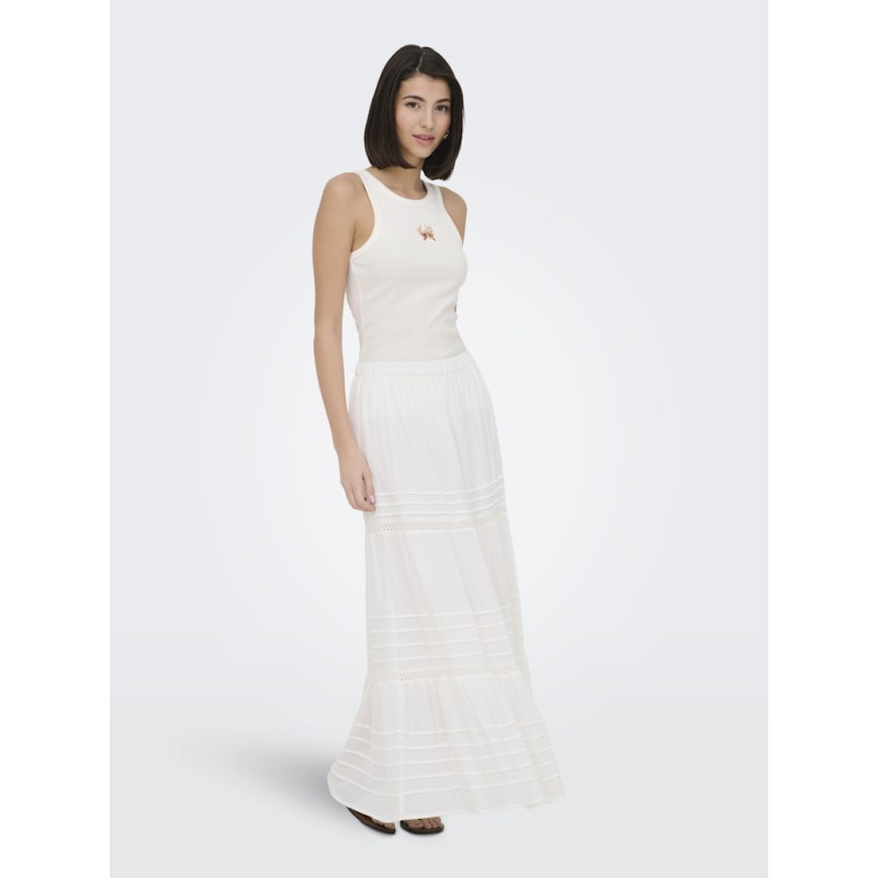 JDY Tulle broderi tanktop - Cloud Dancer