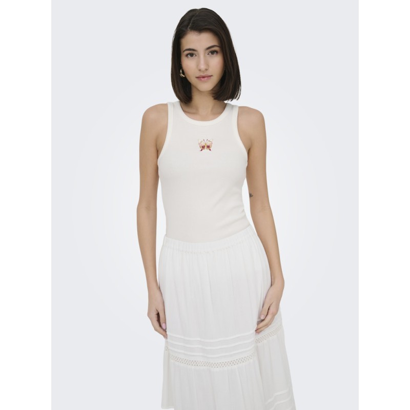 JDY Tulle broderi tanktop - Cloud Dancer