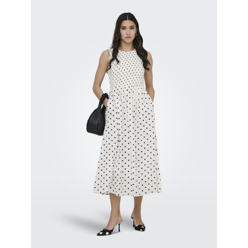 JDY Diego smock midi kjole - Cloud Dancer / Sort Dots