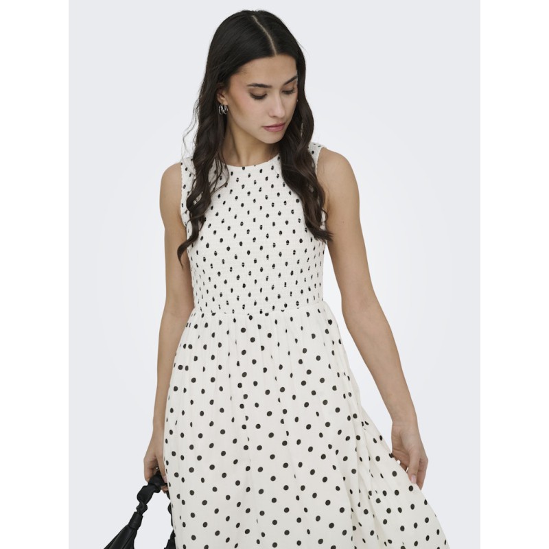 JDY Diego smock midi kjole - Cloud Dancer / Sort Dots