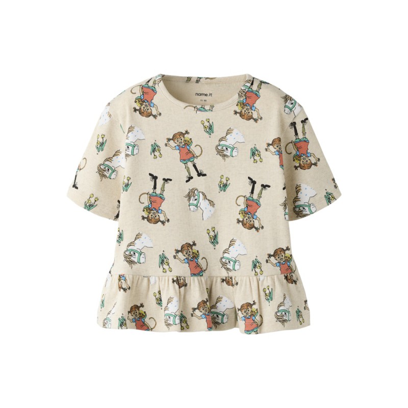 NAME IT Mini Mara Pippi kortærmet regular top - Peyote Melange