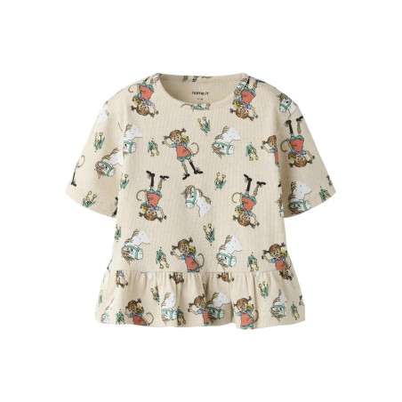 NAME IT Mini Mara Pippi kortærmet regular top - Peyote Melange
