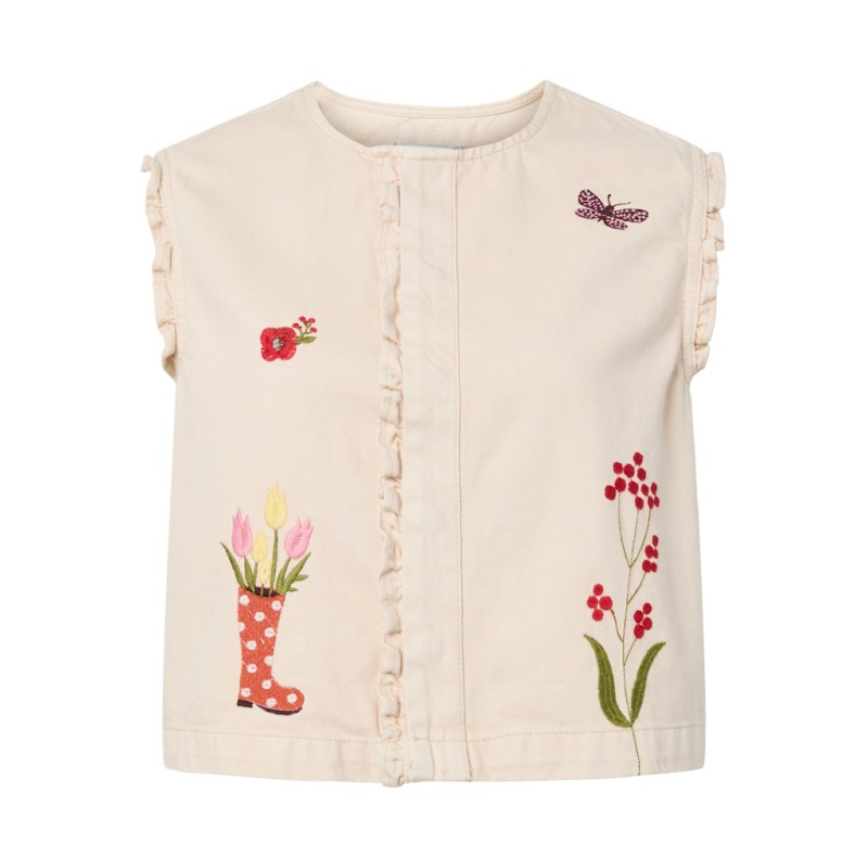 PIECES Palma ærmeløs frill top - Ecru