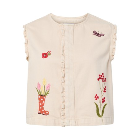 PIECES Palma ærmeløs frill top - Ecru