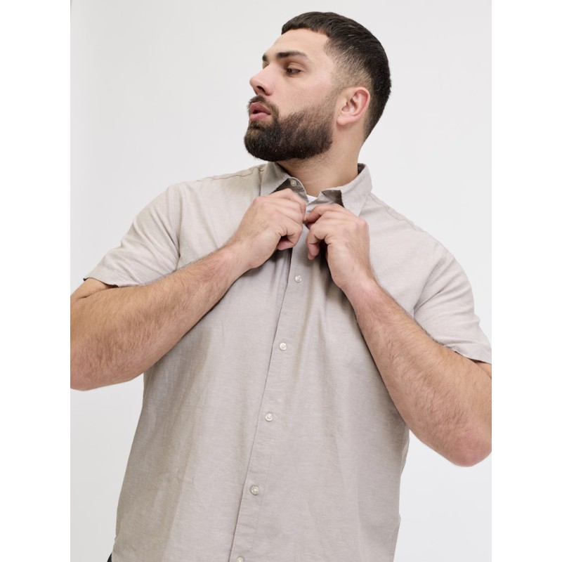 JACK & JONES Plus Breeze Hør Kortærmet Skjorte - String