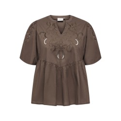 ONLY CARMAKOMA Oaklyn 2/4 embroidery t-shirt - Chocolate Martini