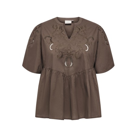 ONLY CARMAKOMA Oaklyn 2/4 embroidery t-shirt - Chocolate Martini