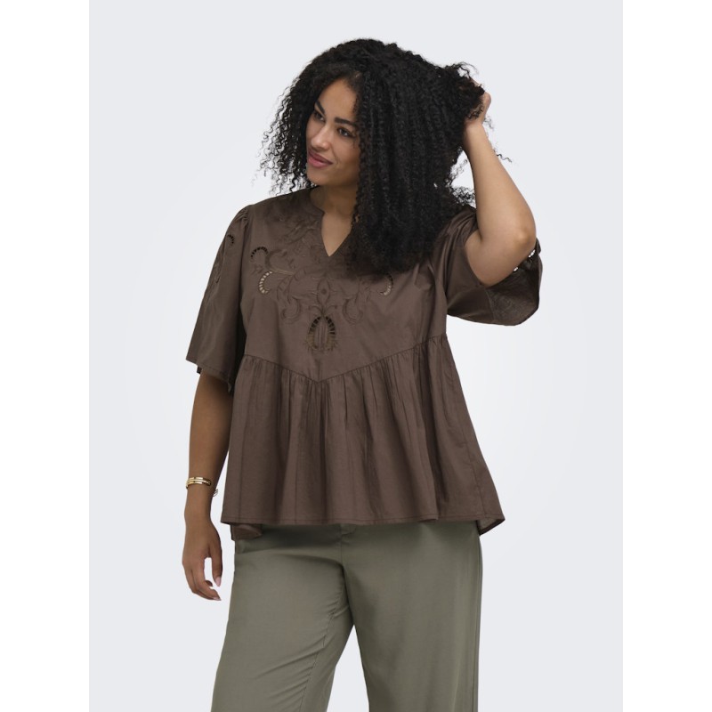 ONLY CARMAKOMA Oaklyn 2/4 embroidery t-shirt - Chocolate Martini