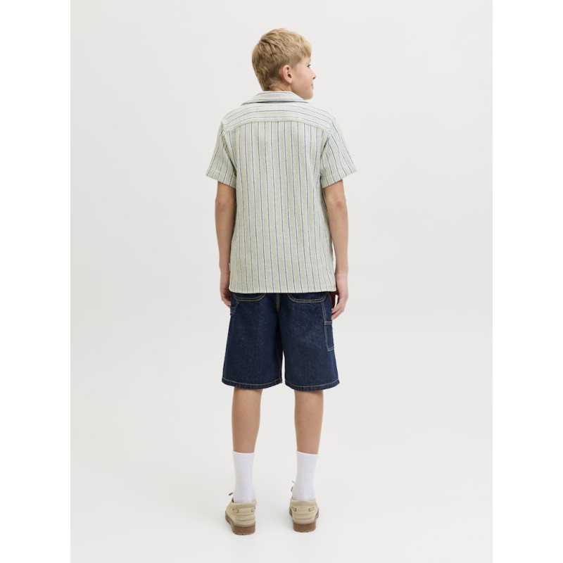JACK & JONES JUNIOR Coba Stribet Resort Skjorte - Tea / Cloud Dancer
