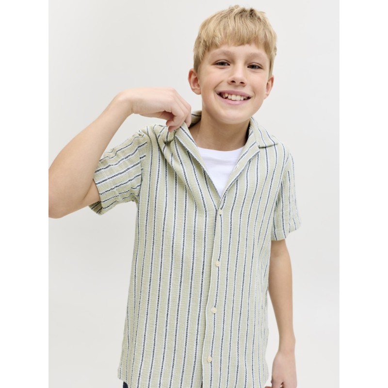 JACK & JONES JUNIOR Coba Stribet Resort Skjorte - Tea / Cloud Dancer