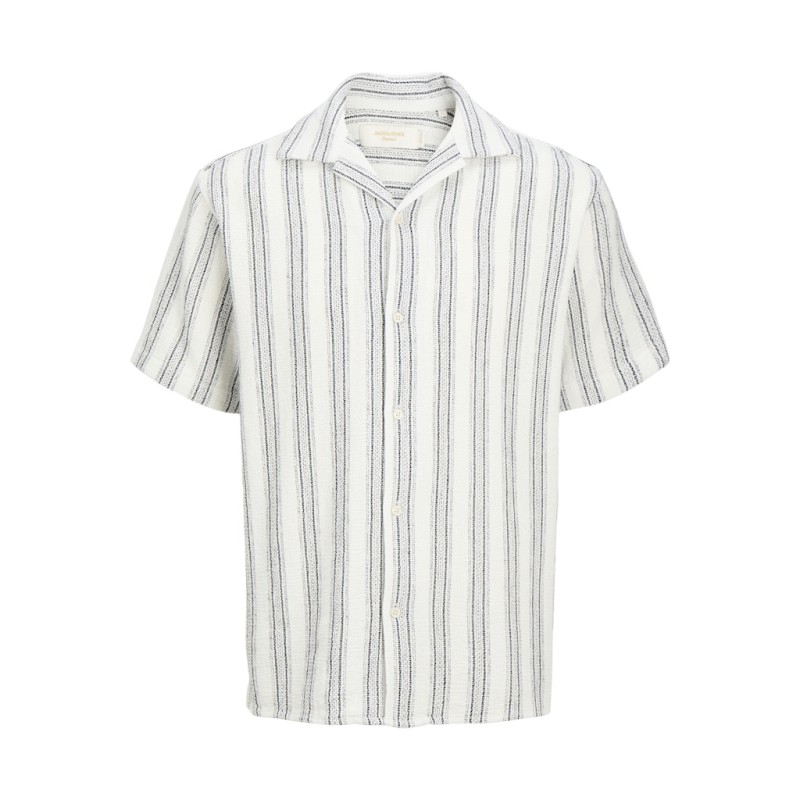 JACK & JONES JUNIOR Coba Stribet Resort Kortærmet Skjorte - Cloud Dancer / Stripes