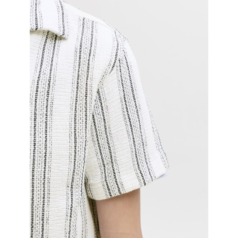 JACK & JONES JUNIOR Coba Stribet Resort Kortærmet Skjorte - Cloud Dancer / Stripes