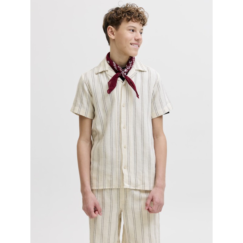 JACK & JONES JUNIOR Coba Stribet Resort Kortærmet Skjorte - Antique White / Stripes
