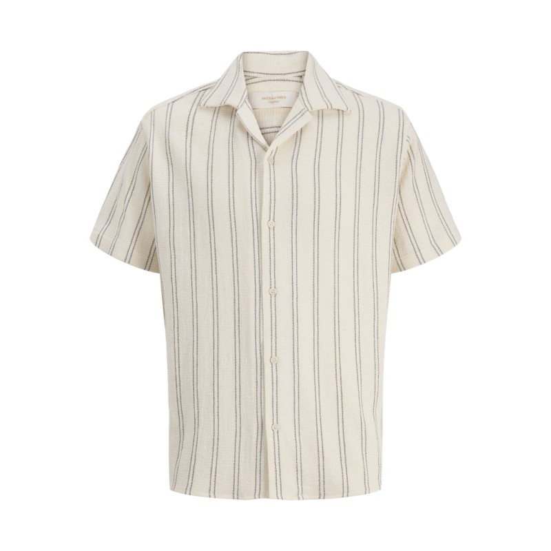 JACK & JONES JUNIOR Coba Stribet Resort Kortærmet Skjorte - Antique White / Stripes