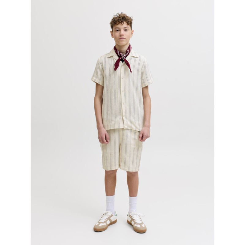 JACK & JONES JUNIOR Coba Stribet Resort Kortærmet Skjorte - Antique White / Stripes