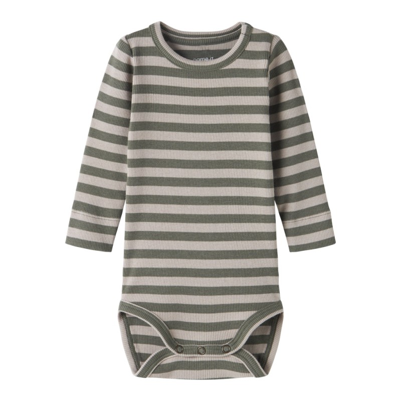 NAME IT BABY Banio langærmet body - Dusty Olive PURE CASHMERE