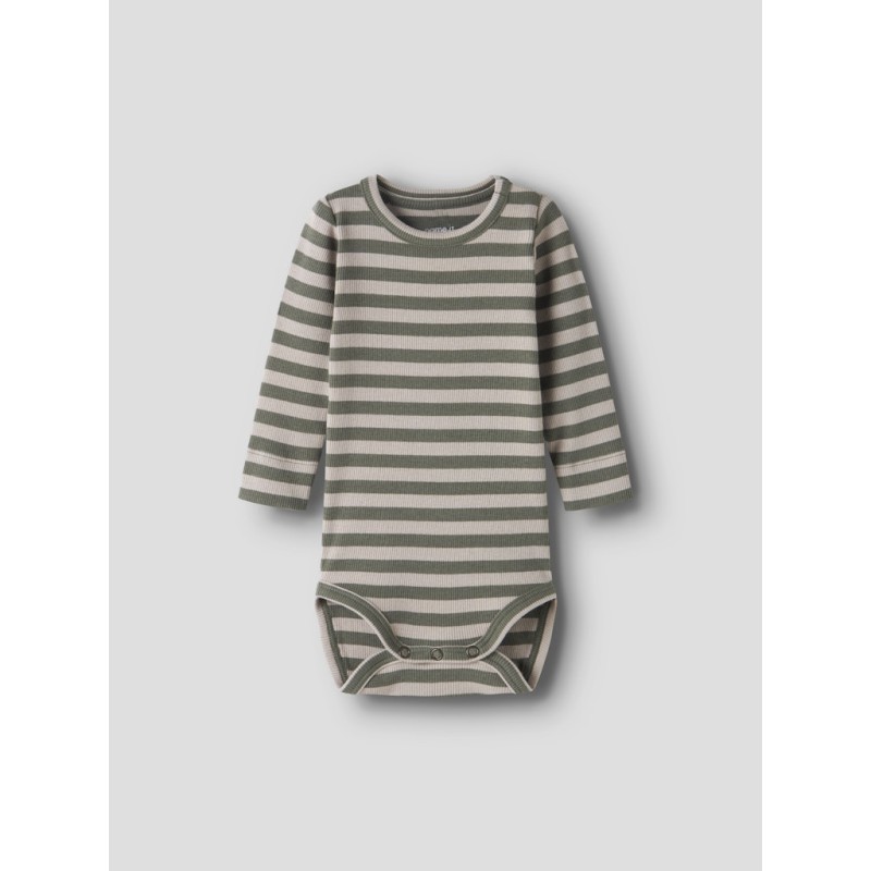 NAME IT BABY Banio langærmet body - Dusty Olive PURE CASHMERE
