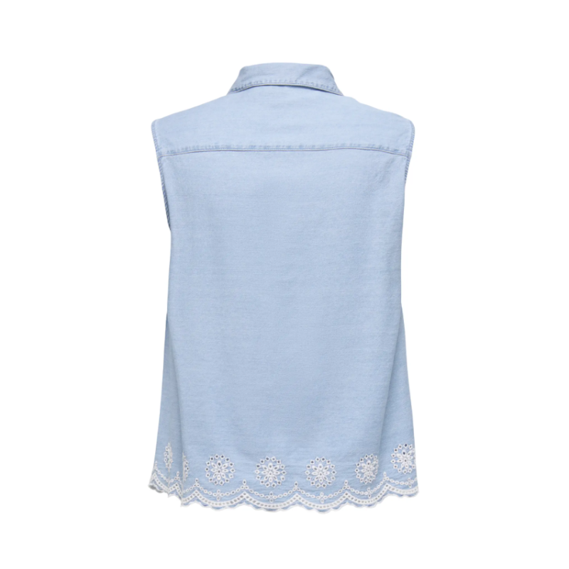 ONLY CARMAKOMA Moon ærmeløs anglaise skjorte - Light Blue Denim