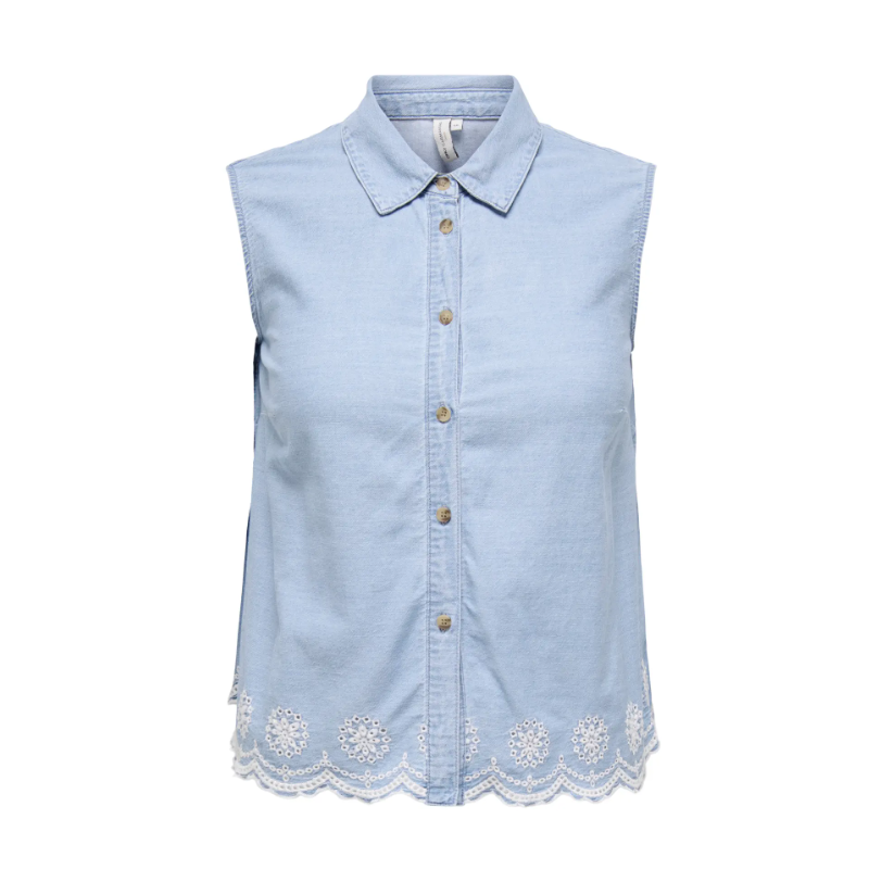 ONLY CARMAKOMA Moon ærmeløs anglaise skjorte - Light Blue Denim