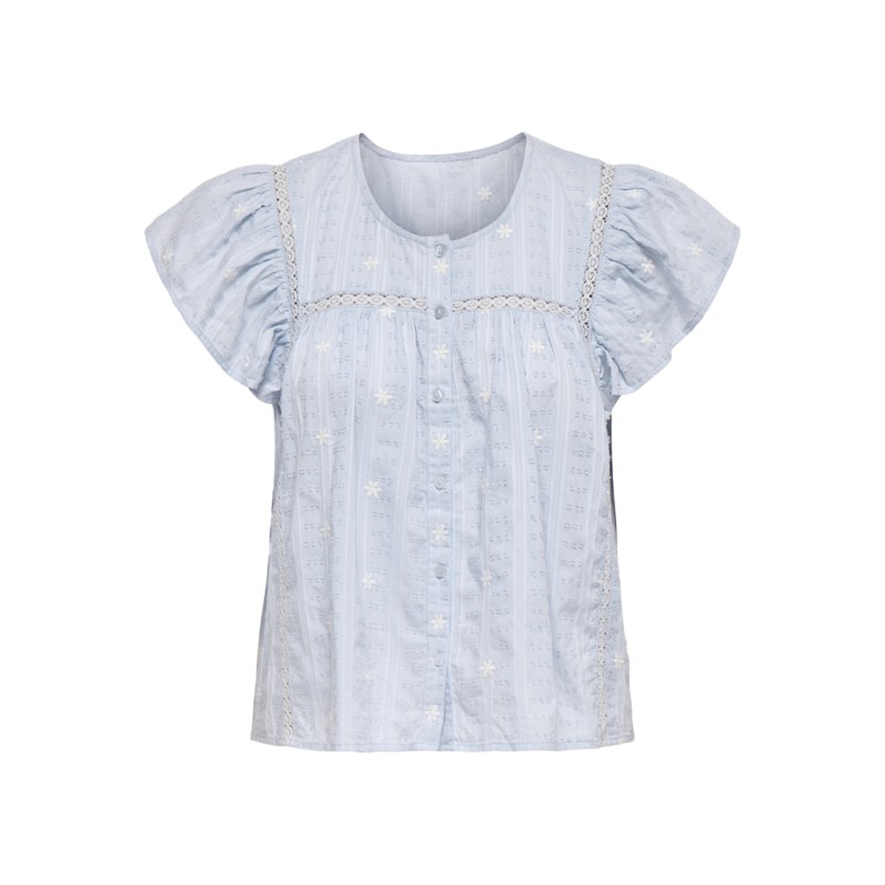 JDY Fia kortærmet embroridery t-shirt - Cashmere Blue