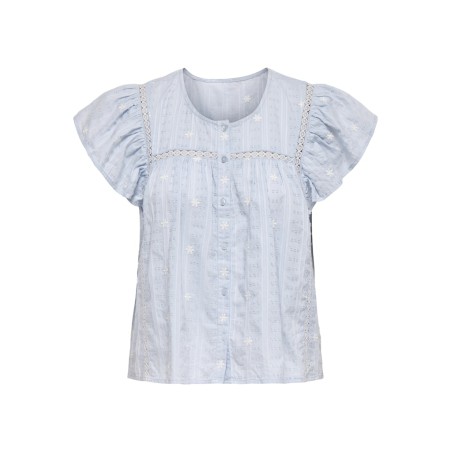 JDY Fia kortærmet embroridery t-shirt - Cashmere Blue