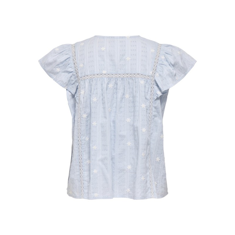 JDY Fia kortærmet embroridery t-shirt - Cashmere Blue