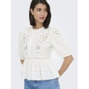 JDY Starry trekvartærmet blonde t-shirt - White