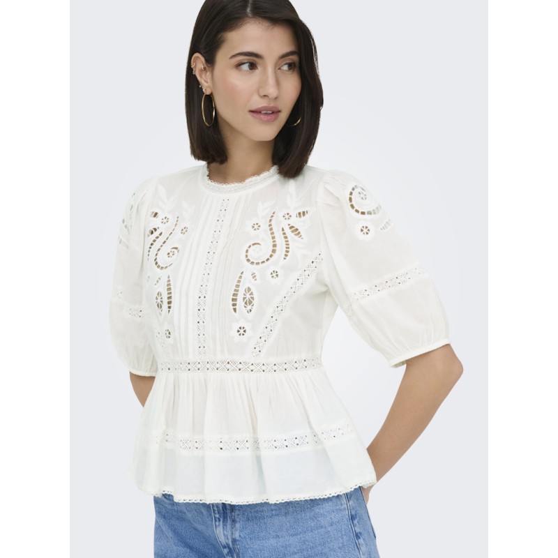 JDY Starry trekvartærmet blonde t-shirt - White